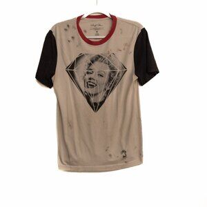 Marilyn Monroe Mens Beige Black Red Graphic Tee Diamond Pullover Short Sleeve M